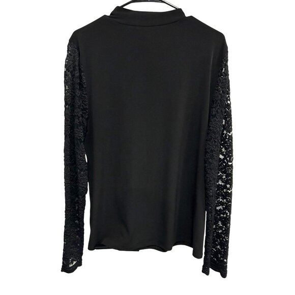 Tahari Black Long Sleeve Top Sheer Lace Sleeves Mock Neck Womens Size XL - Picture 2 of 10